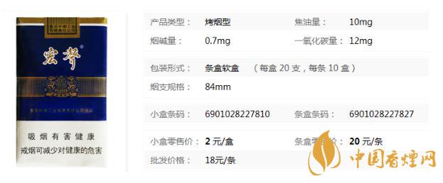 宏聲軟藍(lán)多少錢一包  宏聲軟藍(lán)香煙價格表圖